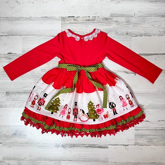 Counting Daisies Dress Size 5 Nutcracker Red Holiday Lace Trim Long Sleeve - Picture 3 of 12